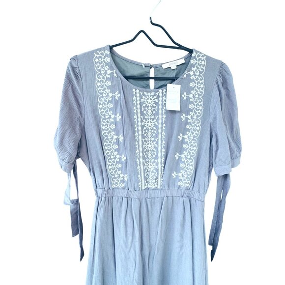 Antoinette By Bohme Embroidered Boho Dress Small  Gray 100 % Rayon - Picture 2 of 10